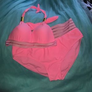 Pink high waisted bikini